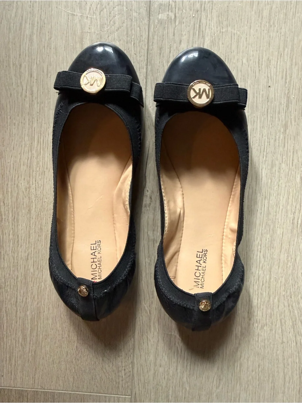 Michael Kors Black Ballet Flats with Gold MK Logo